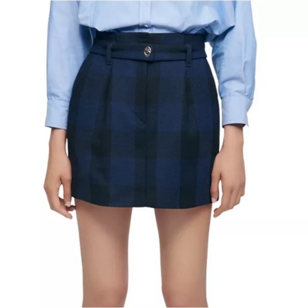 NWT Maje Blue Checkered Mini Skirt NWOT Size 36